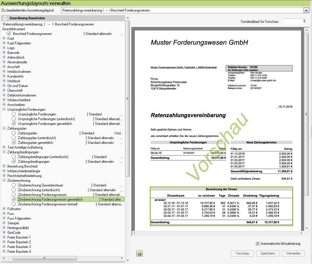 Forderungswesen Gewerblich Layout Fur Zahlungsvereinbarungen Verwalten